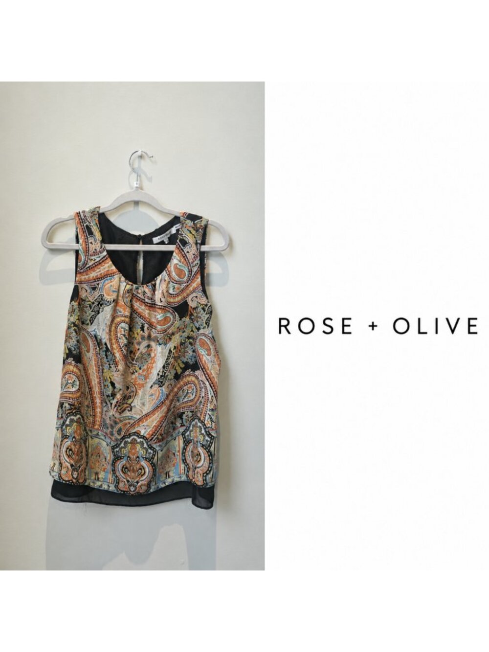 Rose & Olive sleeveless paisley blouse ~ Small